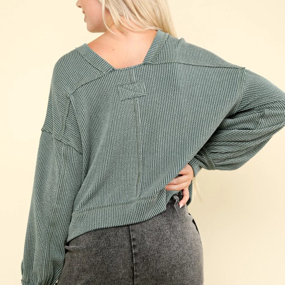 A14 🌟 Two Tone Otto Ribbed Oversized Soft Comfy knit Top - MOSS - Picture 2 of 2